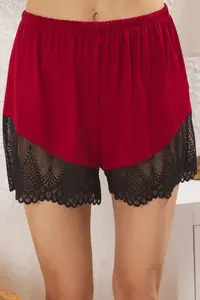 TRENDYOLMİLLA Burgundy Lace Detailed Rope Sleeveless OF shorts Knitting Pajama Set - Image 3