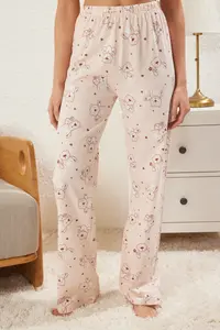 TRENDYOLMİLLA Light Powder Pink Cotton Teddy Bear Heart Knitting Pajama Set - Image 4