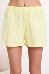 TRENDYOLMİLLA Yellow 100% Cotton Slogan OF shorts Knitting Pajama Set - Image 3