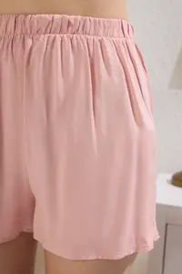 TRENDYOLMİLLA Pink Pocket & Collar Piped Viscose Shirt OF shorts Weaving Pajama Set - Image 3