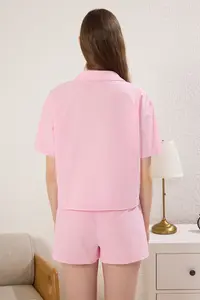 TRENDYOLMİLLA Pink 100% Cotton Kendinden Patterned OF shorts Poplin Weaving Pajama Set - Image 5
