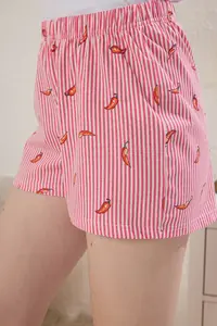 TRENDYOLMİLLA White 100% Cotton Striped Biber Patterned OF shorts Knitting Pajama Set - Image 4