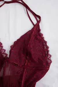 TRENDYOLMİLLA Burgundy Lace and Back Detailed Rope Sleeveless Satin OF shorts Weaving Pajama Set - Image 2