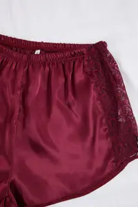 TRENDYOLMİLLA Burgundy Lace and Back Detailed Rope Sleeveless Satin OF shorts Weaving Pajama Set - Image 3