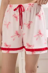 TRENDYOLMİLLA Pink 100% Cotton Ribbon/with bow Frilly OF shorts Knitting Pajama Set - Image 8