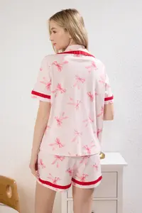 TRENDYOLMİLLA Pink 100% Cotton Ribbon/with bow Frilly OF shorts Knitting Pajama Set - Image 9