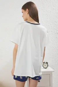 TRENDYOLMİLLA Women Couple/Cift White 100% Cotton Avokado Patterned OF shorts Knitting Pajama Set - Image 6