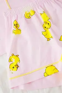 TRENDYOLMİLLA Pink 100% Cotton Duck Patterned Piped OF shorts Knitting Pajama Set - Image 6