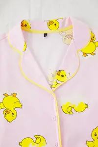 TRENDYOLMİLLA Pink 100% Cotton Duck Patterned Piped OF shorts Knitting Pajama Set - Image 7