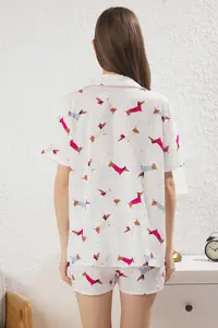 TRENDYOLMİLLA White-Multicolored Dog Piped Bag Gift Viscose OF shorts Weaving Pajama Set - Image 6