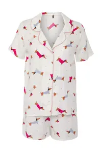 TRENDYOLMİLLA White-Multicolored Dog Piped Bag Gift Viscose OF shorts Weaving Pajama Set - Image 8