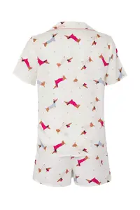 TRENDYOLMİLLA White-Multicolored Dog Piped Bag Gift Viscose OF shorts Weaving Pajama Set - Image 9