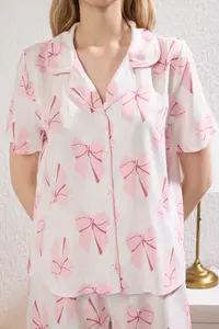 TRENDYOLMİLLA Ecru-Pink Kurdeleli Bag Hediyeli OF shorts Viscose Weaving Pajama Set - Image 3
