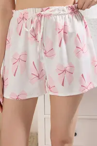 TRENDYOLMİLLA Ecru-Pink Kurdeleli Bag Hediyeli OF shorts Viscose Weaving Pajama Set - Image 4