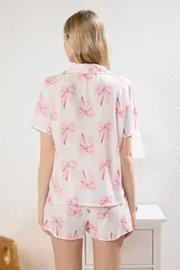 TRENDYOLMİLLA Ecru-Pink Kurdeleli Bag Hediyeli OF shorts Viscose Weaving Pajama Set - Image 5