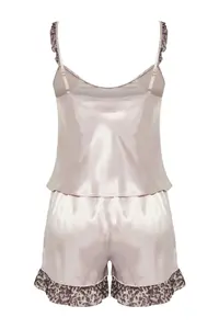 TRENDYOLMİLLA Mink 3 Sets Dowry Set Leopard Frilly Satin Pantyhose and OF shorts Weaving Pajama Set - Image 10