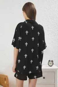TRENDYOLMİLLA Black Ethnic/Bohem Patterned Shirt OF shorts Viscose Weaving Pajama Set - Image 4