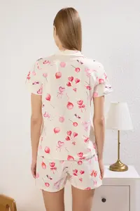 TRENDYOLMİLLA Ecru 100% Cotton Kalpli OF shorts Knitting Pajama Set - Image 4