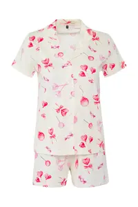TRENDYOLMİLLA Ecru 100% Cotton Kalpli OF shorts Knitting Pajama Set - Image 5