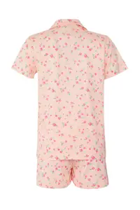 TRENDYOLMİLLA Pink 100% Cotton Gingham Floral OF shorts Knitting Pajama Set - Image 6