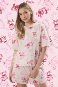 TRENDYOLMİLLA Pink 100% Cotton Teddy Bear OF shorts Knitting Pajama Set