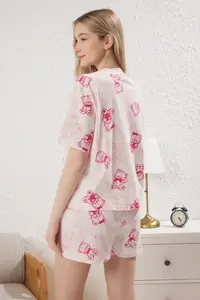 TRENDYOLMİLLA Pink 100% Cotton Teddy Bear OF shorts Knitting Pajama Set - Image 5