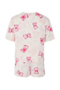 TRENDYOLMİLLA Pink 100% Cotton Teddy Bear OF shorts Knitting Pajama Set - Image 7