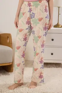 TRENDYOLMİLLA Pink 100% Cotton Floral Slogan Knitting Pajama Set - Image 3