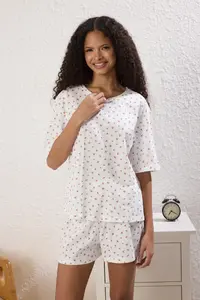 TRENDYOLMİLLA Multicolored 3 Sets 100% Cotton Floral OF shorts Knitting Pajama Set - Image 6