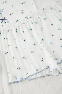 TRENDYOLMİLLA White 100% Cotton Floral Ribbon/with bow Ribbed OF shorts Knitting Pajama Set - Image 6