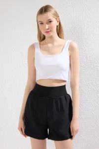TRENDYOLMİLLA Black Reflector Print Detailed 2 Layer Inside OF shorts Knitting Sports Shorts - Image 3