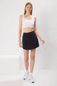 TRENDYOLMİLLA Black Brushed Soft Material 2 Layer Inside OF shorts slit Tennis Knitting Sports Shorts Skirt - Image 2