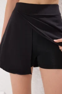 TRENDYOLMİLLA Black Brushed Soft Material 2 Layer Inside OF shorts slit Tennis Knitting Sports Shorts Skirt - Image 3
