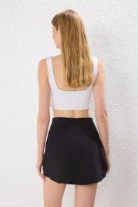 TRENDYOLMİLLA Black Brushed Soft Material 2 Layer Inside OF shorts slit Tennis Knitting Sports Shorts Skirt - Image 4