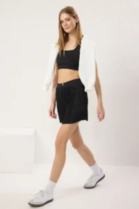 TRENDYOLMİLLA Black Micro Material pleated 2 Layer OF shorts Tennis Knitting Sports Shorts Skirt - Image 2