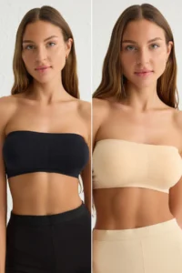 TRENDYOLMİLLA Black-Nude 2 Sets seamless Without underwire Covered Bandeau Knitting Bra