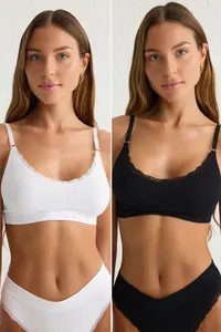 TRENDYOLMİLLA Black-White 2 Sets seamless Lace Detailed Wireless Sleeveless bralette Bra