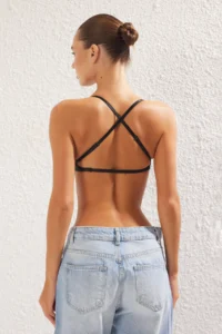 TRENDYOLMİLLA Black Micro 30 Different tied up Supported Strapless Sleeveless Knitting Low-cut bra - Image 7