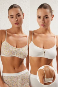 TRENDYOLMİLLA Multicolored 2 Sets Paket Cotton Floral Without underwire Wireless Sleeveless bralette Knitting Bra