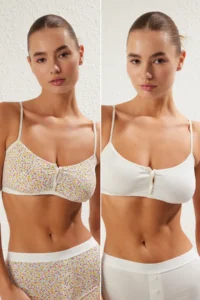TRENDYOLMİLLA Multicolored 2 Sets Paket Cotton Floral Without underwire Wireless Sleeveless bralette Knitting Bra - Image 2