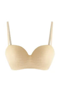 TRENDYOLMİLLA Nude Micro Striped Whole Container Strapless Sleeveless Knitting Bra
