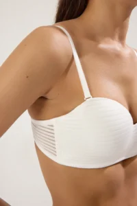 TRENDYOLMİLLA White Micro Striped Whole Container Strapless Sleeveless Knitting Bra - Image 3