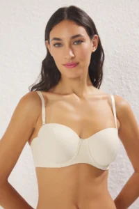 TRENDYOLMİLLA Nude Micro Striped Covered Strapless Sleeveless Knitting Bra
