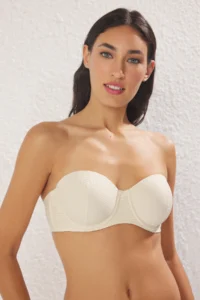 TRENDYOLMİLLA Nude Micro Striped Covered Strapless Sleeveless Knitting Bra - Image 2