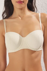 TRENDYOLMİLLA Nude Micro Striped Covered Strapless Sleeveless Knitting Bra - Image 3