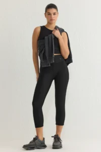 TRENDYOLMİLLA Black Reflector Print Detailed Capri Size Knitting Sports Leggings