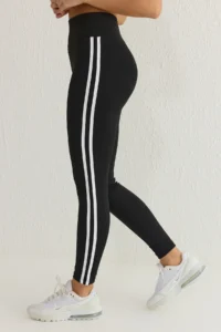 TRENDYOLMİLLA Black White Stripe Detailed Full Size Shaping Knitting Sports Leggings - Image 3
