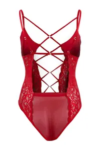 TRENDYOLMİLLA Red Lace Cross Piping Detailed Fitted Bodysuit .D.00005 - Image 4
