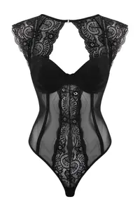TRENDYOLMİLLA Black Tulle/Lace Sabit Container Fitted Plain Bodysuit .D.00008