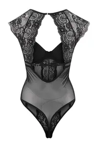 TRENDYOLMİLLA Black Tulle/Lace Sabit Container Fitted Plain Bodysuit .D.00008 - Image 2